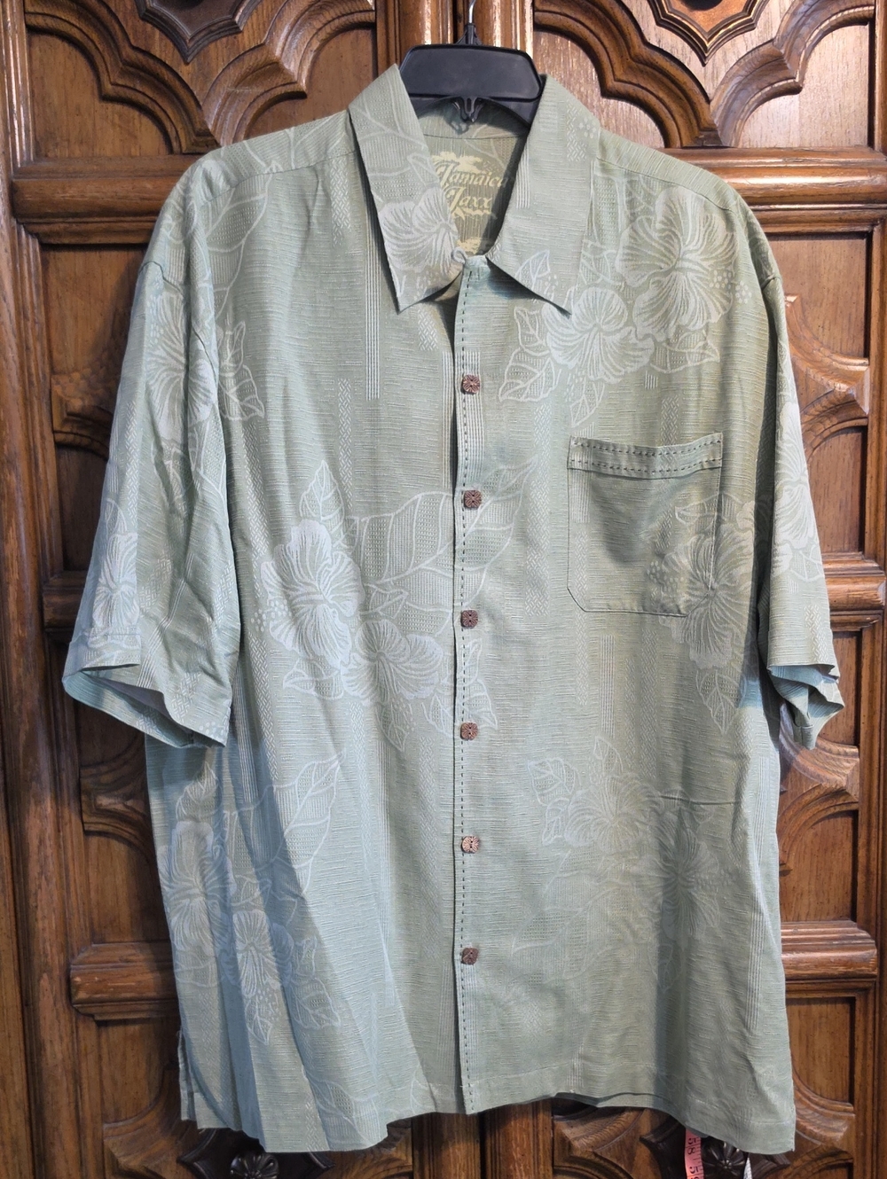 Hawaiian Short-Sleeve Button-Up Shirt 100% Silk Sage Green